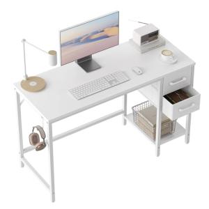 CubiCubi Computer Desk with 2 Drawers, 40 Inch Small Home Office Desk with Storage Study Writing Table, Pure White
