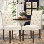 Tufted Dining Chairs Set of 6, Upholstered Parsons Dining Room Chairs, Fabric Kitchen Side Chair with Wood Legs, Beige