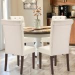 Tufted Dining Chairs Set of 6, Upholstered Parsons Dining Room Chairs, Fabric Kitchen Side Chair with Wood Legs, Beige