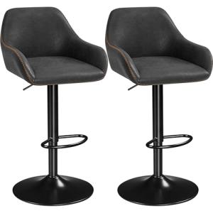 Yaheetech Bar Stools Set of 2, PU Leather Swivel Counter Height Barstools, Adjustable Bar Chairs with Backrest and Footrest, Kitchen Island Stool for Home Kitchen, Black