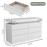 Gyfimoie 6 Drawer Dresser with Power Outlet, Dresser with LED Light, Modern Chest of Drawers for Closet, Double Wide Drawer Organizer Cabinet for Bedroom, Living Room (White, 6 Drawers)