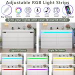 Gyfimoie 6 Drawer Dresser with Power Outlet, Dresser with LED Light, Modern Chest of Drawers for Closet, Double Wide Drawer Organizer Cabinet for Bedroom, Living Room (White, 6 Drawers)