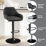 Yaheetech Bar Stools Set of 2, PU Leather Swivel Counter Height Barstools, Adjustable Bar Chairs with Backrest and Footrest, Kitchen Island Stool for Home Kitchen, Black