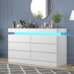 Gyfimoie 6 Drawer Dresser with Power Outlet, Dresser with LED Light, Modern Chest of Drawers for Closet, Double Wide Drawer Organizer Cabinet for Bedroom, Living Room (White, 6 Drawers)
