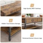 SLEKVERSA 41" Rustic Coffee Table with 2 Storage Drawers, Rectangular Coffee Tables w/Storage Shelf and Metal Legs, Industrial Large Coffee Table for Living Room Office Apartment