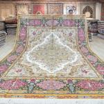 305x427cm Handknotted Pink Silk Area Rug Oversized Home Office Luxury Carpet (TJ186A)