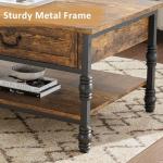 SLEKVERSA 41" Rustic Coffee Table with 2 Storage Drawers, Rectangular Coffee Tables w/Storage Shelf and Metal Legs, Industrial Large Coffee Table for Living Room Office Apartment