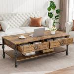 SLEKVERSA 41" Rustic Coffee Table with 2 Storage Drawers, Rectangular Coffee Tables w/Storage Shelf and Metal Legs, Industrial Large Coffee Table for Living Room Office Apartment