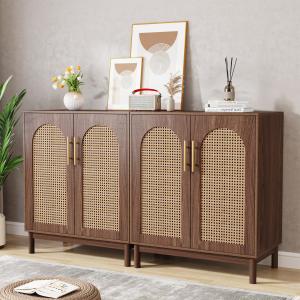 Tribesigns Set of 2 Rattan Sideboard Buffet Cabinet with Storage, 59 Inch Accent Cabinet with Doors, Storage Cabinet for Dining