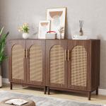Tribesigns Set of 2 Rattan Sideboard Buffet Cabinet with Storage, 59 Inch Accent Cabinet with Doors, Storage Cabinet for Dining