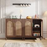 Tribesigns Set of 2 Rattan Sideboard Buffet Cabinet with Storage, 59 Inch Accent Cabinet with Doors, Storage Cabinet for Dining
