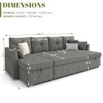 Huatean Home Oversized Sleeper Sofa Couch, 110 inch 2 in 1 Pullout Couch Bed with Double Storage Chaise, Sectional Sleeper Sofa Bed with Side Pocket for Living Room, Dark Grey