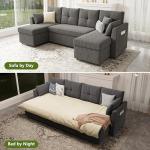 Huatean Home Oversized Sleeper Sofa Couch, 110 inch 2 in 1 Pullout Couch Bed with Double Storage Chaise, Sectional Sleeper Sofa Bed with Side Pocket for Living Room, Dark Grey