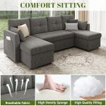 Huatean Home Oversized Sleeper Sofa Couch, 110 inch 2 in 1 Pullout Couch Bed with Double Storage Chaise, Sectional Sleeper Sofa Bed with Side Pocket for Living Room, Dark Grey