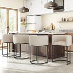 VATROS 26" H Counter Height Bar Stools Set of 2, Modern Barrel Counter Stools with Backrest and Arms, Linen Fabric Upholstered Accent Barstools for Kitchen Island,Support 450 LBS (Beige)