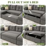 Huatean Home Oversized Sleeper Sofa Couch, 110 inch 2 in 1 Pullout Couch Bed with Double Storage Chaise, Sectional Sleeper Sofa Bed with Side Pocket for Living Room, Dark Grey