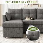 Huatean Home Oversized Sleeper Sofa Couch, 110 inch 2 in 1 Pullout Couch Bed with Double Storage Chaise, Sectional Sleeper Sofa Bed with Side Pocket for Living Room, Dark Grey