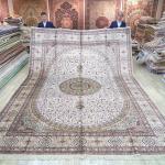 305x427cm High Quality Ivory Rugs Medallion Handwoven Persian Silk Carpets (TJ300B)