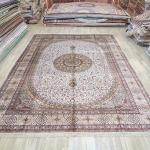 305x427cm High Quality Ivory Rugs Medallion Handwoven Persian Silk Carpets (TJ300B)