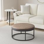 SONGMICS HOME LUIZ Collection - Ottoman, Round Coffee Table, Footstool, Reversible Top, Padded Seat, Side Table, Minimalist, Steel Frame, Max. Load 660 lb, for Living Room, Walnut Brown ULOM078K01