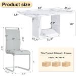 6 Seater Dining Table Set, 63 Inch Kitchen Table and Chairs, White Imitation Marble Table and 6 PU Leather Chairs Set