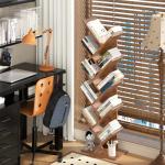 SHEEPAM 10 Tier Tree Book Shelf, Floor Standing Wood Bookshelf for Narrow Space, Storage Organizer Bookshelves for Books/CDs/Magazine, Bookcase with Shelves for Home Office, Living Room - Brown