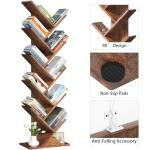 SHEEPAM 10 Tier Tree Book Shelf, Floor Standing Wood Bookshelf for Narrow Space, Storage Organizer Bookshelves for Books/CDs/Magazine, Bookcase with Shelves for Home Office, Living Room - Brown