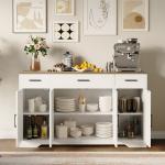 Buffet Cabinet with Storage, 55" Large Sideboard Buffet Cabinet with 3 Drawers and 4 Doors, Wood Kitchen Cabinet Display