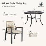 7 Pieces Patio Table and Chairs Set, Outdoor Dining Set for 7, 6 X Cushioned Woven Rattan Patio Chairs