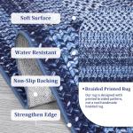 RUGSREAL 9x12 Living Room Rug Large Washable Rug Non Slip Dining Room Boho Braided Print Carpet Indoor Throw Floor Cover Farmhouse Rustic Area Rug Bohemian Border Carpet for Bedroom Home Decor, Navy