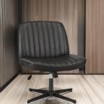 OLIXIS Criss Cross Legged Chairs Armless No Wheels Wide Seat Height Adjustable Swivel Padded PU Leather Home Office Desk Seating for Bedroom, Student, Study Room