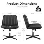 OLIXIS Criss Cross Legged Chairs Armless No Wheels Wide Seat Height Adjustable Swivel Padded PU Leather Home Office Desk Seating for Bedroom, Student, Study Room