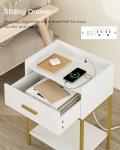 Masupu Nightstand with Charging Station,3-Tier Modern Bedside Night Stand with Storage Drawer and Shelf,Small End Side Table for Bedroom,Living Room,White