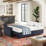 Serta Glendale 90.2" Queen Size Wall-Hugging Convertible Sofa, Dreamcoil Comfort, Chenille Fabric, Navy