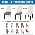H.VERSAILTEX Dining Chair Covers Velvet Stretch Chair Covers for Dining Room Set of 6 Parson Chair Slipcovers Chair Protectors Covers, Soft Thick Solid Velvet Fabric Washable, Ivory