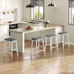 HOOBRO Bar Stools, Set of 2 Bar Chairs, PU Leather Upholstered Breakfast Stools, Easy Assembly, Suitable for Kitchen, Bar, Dining Room, White and Gray WG01MD01