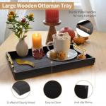 SXNOWS Coffee Table Trays - Large Ottoman Tray for Living Room - Wood Serving Trays with Handles(2 Sets) - Wooden Tray for Coffee Table, 4 Round Coasters Included, Black