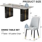 71'' Modern Dining Table Set for 8，Kitchen Table Set for 8, Dining Faux Marble Table Set for 8 with PU Leather Chairs for Kitche