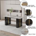 71'' Modern Dining Table Set for 8，Kitchen Table Set for 8, Dining Faux Marble Table Set for 8 with PU Leather Chairs for Kitche