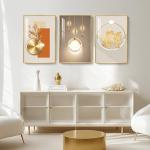 Framed Modern Luxury Gold Large Wall Art for Living Room, Set of 3 Piece Contemporary Paintings Artwork for Walls, Golden Prints with Gold Frame, Big Pictures for Hallway Office Wall Decor 24x36 Inch