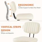 Sweetcrispy Dining Chairs Set of 2, Upholstered Mid Century Modern Kitchen Accent Chairs with Faux Leather Cushion Seat & Metal Legs for Home Office, Living Room - Cream White