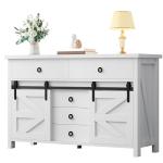 YITAHOME 54" Farmhouse Dresser for Bedroom, Large Modern Chest of Drawers, Wood Rustic Dresser TV Stand with 5 Drawers & 2 Sliding Barn Doors for Living Dining Room, Entryway, Hallway