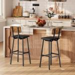 HOOBRO Black Bar Stools, Set of 2 PU Upholstered Tall Bar Stools, Kitchen Breakfast Stools with Footrests, Bar Chairs, for Kitchen, Dining Room, Bar, Cafe, Rustic Brown and Black BF84BY01G2
