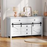 YITAHOME 54" Farmhouse Dresser for Bedroom, Large Modern Chest of Drawers, Wood Rustic Dresser TV Stand with 5 Drawers & 2 Sliding Barn Doors for Living Dining Room, Entryway, Hallway