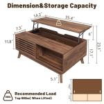 HAIOOU Lift Top Coffee Table, Mid Century Modern Coffee Table with Storage for Living Room, Walnut Coffee Tables with Sliding Fence Door, 35.4'' Rectangular Fluted Center Table (Brown)