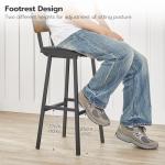 HOOBRO Black Bar Stools, Set of 2 PU Upholstered Tall Bar Stools, Kitchen Breakfast Stools with Footrests, Bar Chairs, for Kitchen, Dining Room, Bar, Cafe, Rustic Brown and Black BF84BY01G2