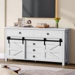 YITAHOME 54" Farmhouse Dresser for Bedroom, Large Modern Chest of Drawers, Wood Rustic Dresser TV Stand with 5 Drawers & 2 Sliding Barn Doors for Living Dining Room, Entryway, Hallway