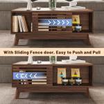 HAIOOU Lift Top Coffee Table, Mid Century Modern Coffee Table with Storage for Living Room, Walnut Coffee Tables with Sliding Fence Door, 35.4'' Rectangular Fluted Center Table (Brown)