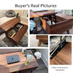 HAIOOU Lift Top Coffee Table, Mid Century Modern Coffee Table with Storage for Living Room, Walnut Coffee Tables with Sliding Fence Door, 35.4'' Rectangular Fluted Center Table (Brown)