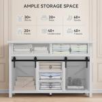 YITAHOME 54" Farmhouse Dresser for Bedroom, Large Modern Chest of Drawers, Wood Rustic Dresser TV Stand with 5 Drawers & 2 Sliding Barn Doors for Living Dining Room, Entryway, Hallway